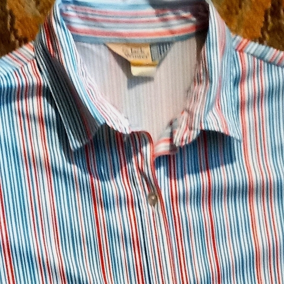 🏖️ 1970s VINTAGE Casual Button Front STRIPFD SHIRT - Picture 5 of 9
